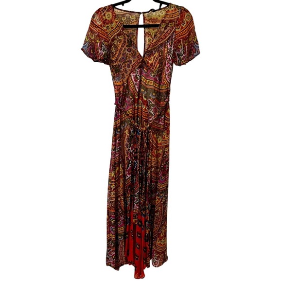 Anthropologie Akemi + Kin Red Orange Boho Maxi Dress Size 2Sleeveless Patterned - Picture 2 of 9